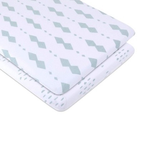 Ely's & Co. Baby Fitted Bassinet Sheet 100% Combed Jersey Cotton 2 Packs Gender Neutral, Color: Sage diamond