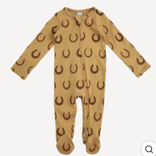 long sleeve two way zipper footie | horseshoes | organic cotton interlock