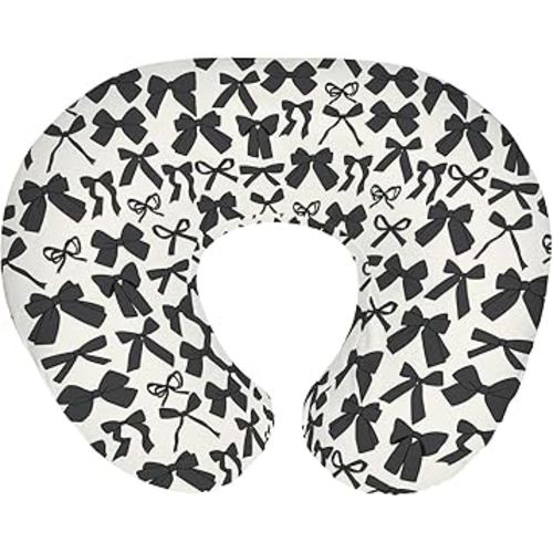 Black Bows Baby Nursing Pillow Covers for Girl Boy Valentine Bows Nursery Feeding Pillowcase for Breastfeeding Pillows Spring Black Ribbons Soft Stretchy Removable Slipcovers for Newborn Infant