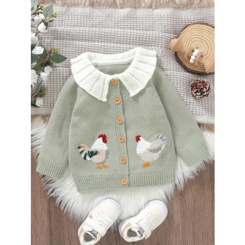 Baby / Toddler Girls Embroidered Chicken Easter Knit Sweater