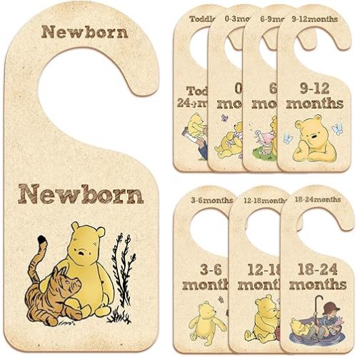 Winnie Nursery Decor Baby Closet Divider -8PCS Wooden Baby Closet Dividers for Baby Clothes Organizer,Baby Clothes Dividers for Closet,Daisy Design Nursery Decor Clothes Hanger Dividers