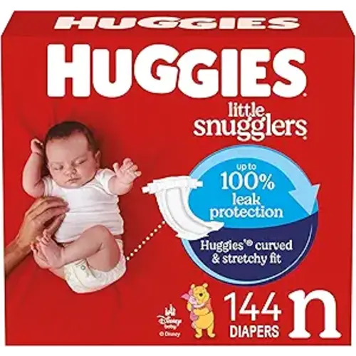Huggies Size Newborn Diapers, Little Snugglers Baby Diapers, Size Newborn (up to 10 lbs), 144 Count, Packaging May Vary