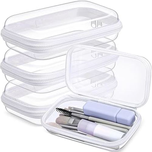 Hoolerry 3 Pcs Clear Hard Zipper Case Plastic Pouch Transparent Hard Case Clear Makeup Bag Portable Travel Organizer Bin for Cosmetics, Building Blocks, Puzzles(White,S)