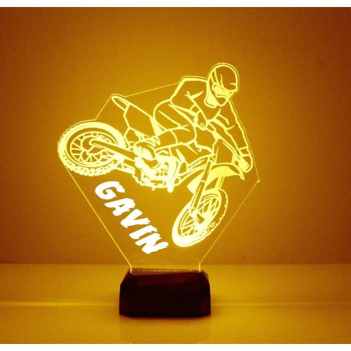 Dirt Bike Light Up, Personalized Gift, 16 Color LED Night Light Lamp, FREE Engraving, Remote Control, Motocross, Supercross Biker Best Gift