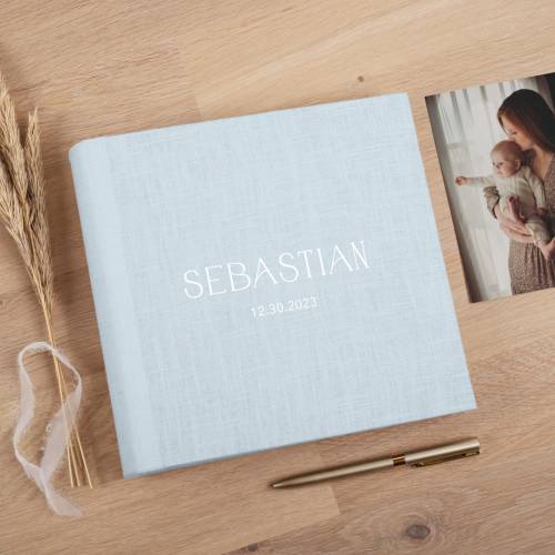 Baby Photo Album with Sleeves for 200 4x6 Photos | Slip In Photo Album | Personalized Linen Memory Book | Bestseller Baby Shower Gift