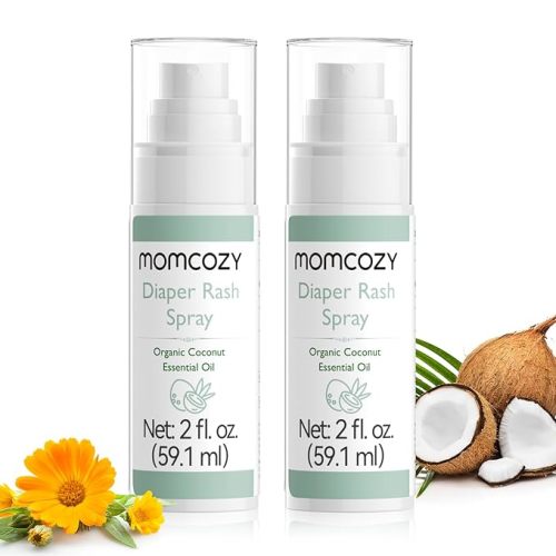Momcozy Baby Diaper Rash Cream Spray, Single Hand Diaper Spray Daily Use for Skin Care, Natural Ingredients Coconut Diaper Cream, Fragrances Free Hypoallergenic for Sensitive Skin, 2 oz(2 ct) - 4 Ounce Spray