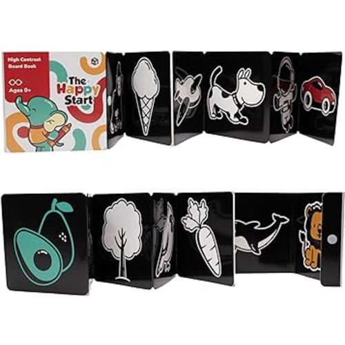 Happy Start High Contrast Board Book: Easy to Clean - Hospital Approved - Stands on Its Own - Tummy Time Toys - Black and White High Contrast Baby Toys - Ages 0+ (English)