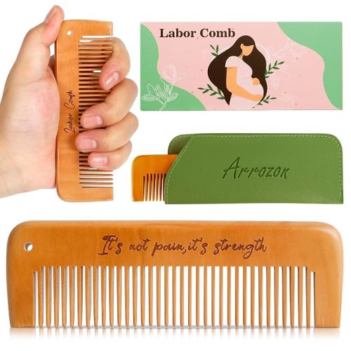Arrozon Rectangular Labor Comb - Birthing and Delivery Essential for Pregnancy, Wooden Birth Gift for New Moms