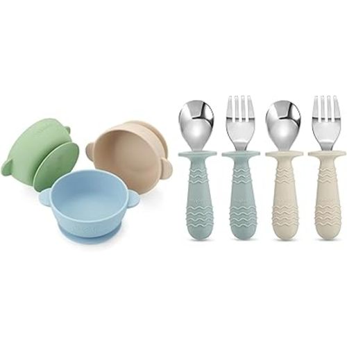 PandaEar 3 Pack Baby Bowls & 4 Set Fork and Spoon