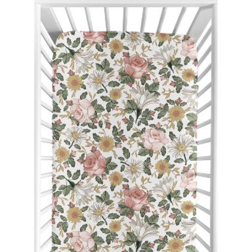 Sweet Jojo Designs Baby Fitted Crib Sheet Pink and Green Vintage Floral Collection