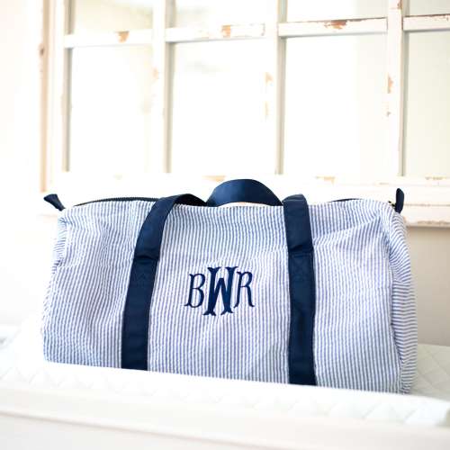 Personalized Baby Duffle Bag | Monogram Seersucker Baby Bag | Monogrammed Baby Gifts for Boys | Kids Duffel Bag | Monogram Baby Travel Bag