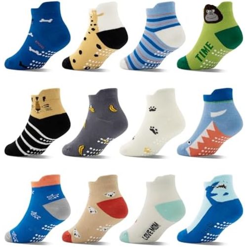 Tphon Toddler Baby Non Slip Ankle Socks with Grippers Kids Boys Girls Socks 12 Pairs for 0-7 Years Infant Children