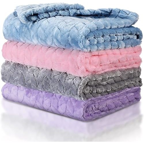 Frienda 4 Pcs Baby Fuzzy Blanket Fluffy Baby Blanket for Boys Girls Soft Warm Infant Newborn Toddler Receiving Nursery Bed Supplies, 32 x 24 Inch(Elegant Color)