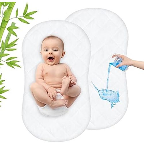 100% Waterproof Baby Bassinet Mattress Pad Cover Protector Compliable with Halo BassiNest Swivel Sleeper, Hourglass Bassinet Mattress Cover, Breathable and Comfortable, 30" x 18.5", 2 Pack