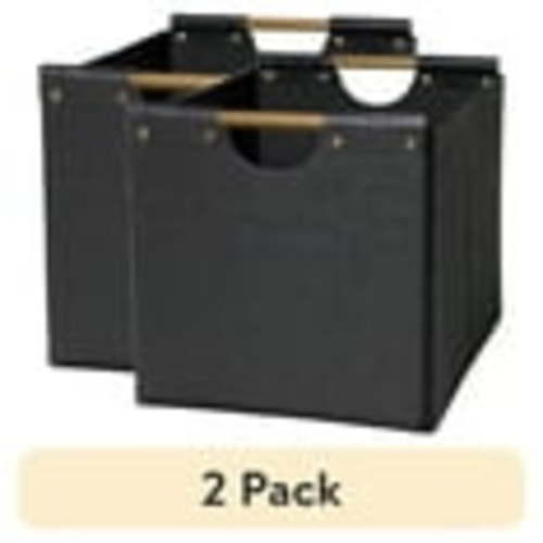 (2 pack) Woven Cube Storage Bin, BLACK