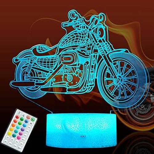Motorcycle Gifts, Motorcycle Night Light, Motorbike 3D Illusion Lamp, 16 Colors Changing, Timer, 4 Flash Modes and Dimmable，LED, Kids Room Decoration, Xmas Birthday Gifts