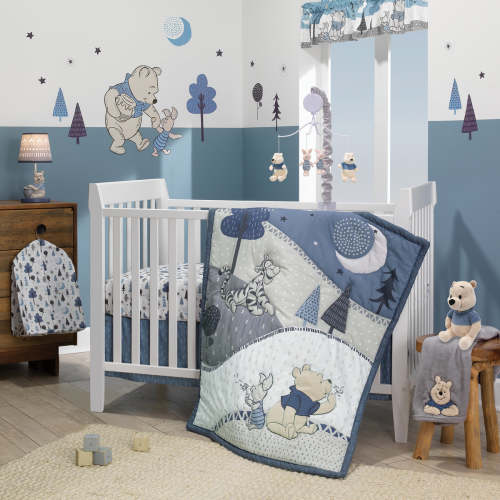 Disney Baby Forever Pooh Blue/Gray Bear 3-Piece Baby Crib Bedding Set – Lambs & Ivy