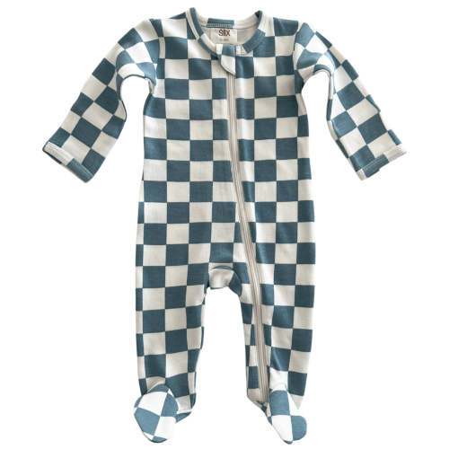Blueberry Muffin Checkerboard / Organic Zip Footie