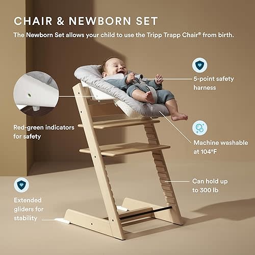 Stokke Tripp Trapp High Chair 2, Natural (Includes Chair & Baby Set) with Newborn Set - Safe, Adjustable, Ergonomic Design