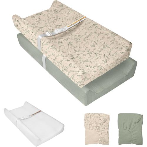 Muslin Baby Changing Pad, 2 Pack Muslin Soft Cotton Covers & Waterproof Lining Foam Diaper Changing Table Pad 32" x 16.6" Mat for Dressers