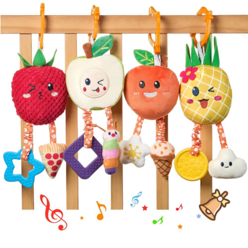 OR OR TU Baby Toys for 3 6 9 12 Months, Hanging Toys Fruit Rattles Infant Newborn Stroller Mobile Toys Car Seat Crib Plush Wind Chime for Boys Girls