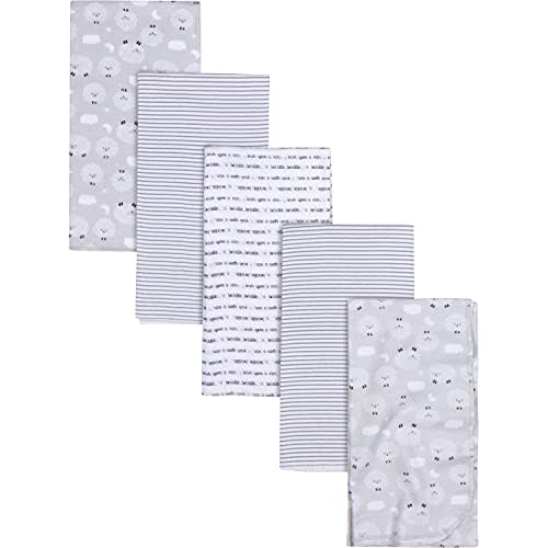 Gerber Boys and Girls Newborn Infant Baby Toddler Nursery 100% Cotton Flannel Receiving Swaddle Blanket, Sheep Grey, Pack of 5