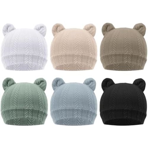 DRESHOW BQUBO 6 Pack Baby Hats for Boys Girls Unisex Baby Hat Soft Knit Cap Nursery Beanie for Newborn Infant Toddler Kid