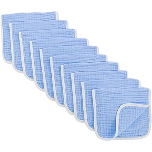 Synrroe Burp Cloths Large, Muslin Burp Cloths for Baby Girls and Boys, Pack of 10 Extra Absorbent and Soft Muslin Bibs, 6 Layers 20 by 10 Inches 100% Cotton (Blue 10 Pack)