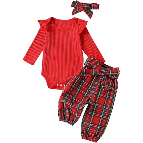 Kaipiclos Newborn Infant Girl Clothes Rib Knit Romper Daisy Print Pants Headband Baby Clothes for Girls 0 3 6 12 18 24 Months