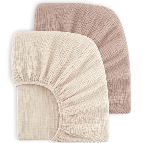 Bearmoss Muslin Crib Sheets 100% Cotton Baby Crib Sheets Fitted for Standard Crib Mattress & Toddler Bed Mattress 52"x28" Soft Breathable Crib Sheet Neutral for Boys Girls - 2 Pack (Baby Face)