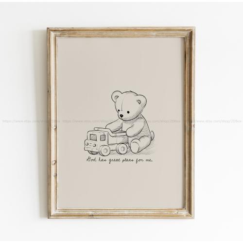 Vintage Christian Nursery Decor Rustic Christian Printable Cottagecore Baby Room Decor Vintage Nursery Theme Prints Teddy Bear Kids Room Art
