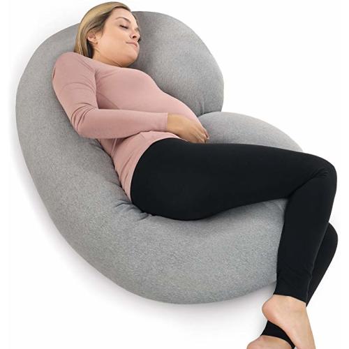 PharMeDoc Pregnancy Pillow with Jersey Cover, C Shaped Full Body Pillow Grey - Includes Travel Bag for Grey Color ONLY