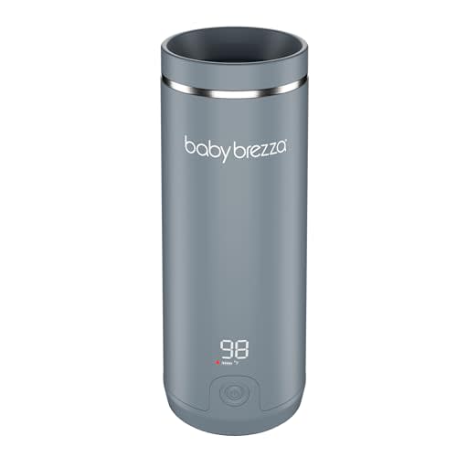 Baby Brezza Superfast Portable Baby Bottle Warmer – 67% Faster - Travel Breastmilk Warmer and Formula Warmer - Safe, Even Heating - Up to 9oz - No Adapters, Grey