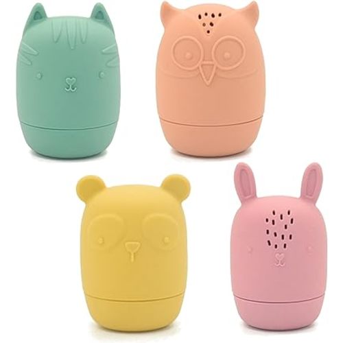 PandaEar Baby Bath Toys, 4 Pack Silicone Bath Toys for Infants Toddlers 6-18 Months, Non Toxic Baby Kids Squeezable Shower Toys