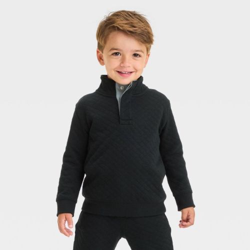 Toddler Boys' Quilted Mock Neck Pullover Sweatshirt - Cat & Jack™ Black 5t