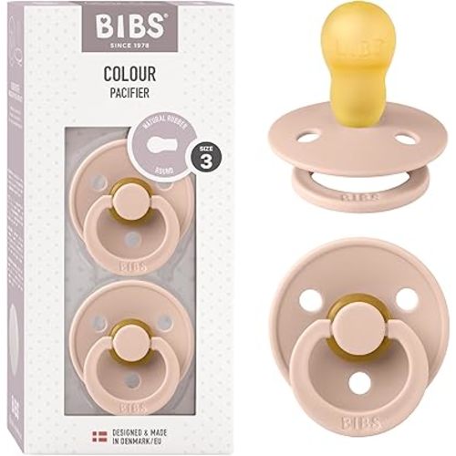BIBS Pacifiers Colour Collection | Natural Rubber Baby Pacifier | Set of 2 BPA-Free Soothers | Made in Denmark | 18+ Months (Pack of 2) | Blush