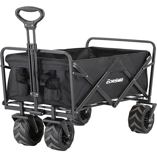 EchoSmile Heavy Duty 350 Lbs Capacity Collapsible Wagon, Outdoor Folding Camping Wagons, Grocery Portable Utility Cart, Adjustable Rolling Carts, All Terrain Sports Wagon with Big Wheels by Boahaus