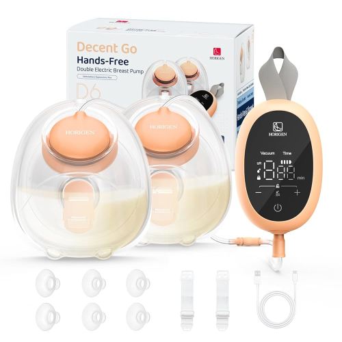 Wearable Hands Free Breast Pump D6, Portable Breastfeeding Pumps with 3 Modes & 9 Levels, Strong Suction Discreet Low Noise Electric Breast Milk Pump, 15-25mm Double-Sealed Flange