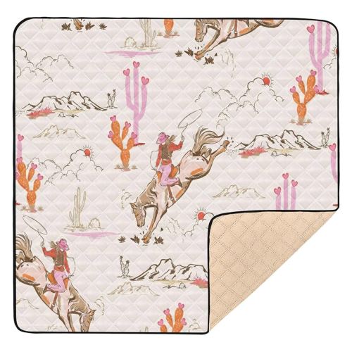 Cute Rodeo Cowgirl Baby Play Mat 50x50 Inch One-Piece Soft Crawling Mat Waterproof Playmat with Non-Slip Bottom for Babies, Toddlers, and Infants