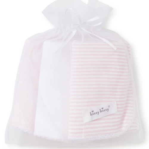 Pink Stripe 3 Pack Burp Set w/ Tulle Bag