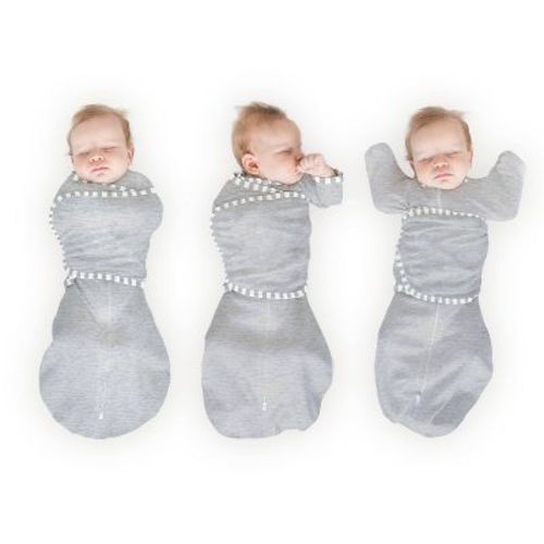 Omni Swaddle Wrap & Arms Up Sleeves & Mitten Cuffs - Heathered Gray With Stripe Trim 0-3 Months