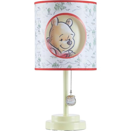 Idea Nuova Disney Winnie The Pooh 2 Layer Cut Out Shade Stick Table Lamp with Figural Pull Chain and Themed Printed Decorative Shade