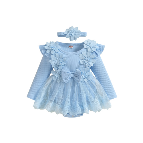 Hirigin Newborn Baby Girl Lace Romper Dress Long Sleeve Ruffle Mesh Tutu Dress 0 3 6 12 18 Months Cute Jumpsuits with Headband