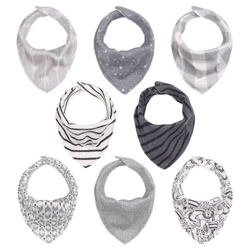 The Peanutshell Bandana Baby Drool Bibs, Unisex, Cotton, 8-Pack, Greys