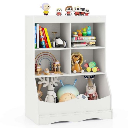 Costway 34.5" Kids Bookshelf with Anti-Tipping Kits Multi-functional Display Rack White