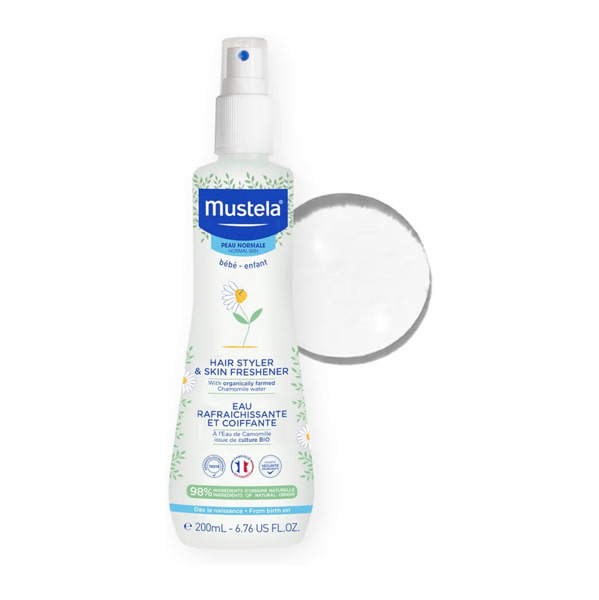Mustela Baby Hair Styler & Skin Freshener - with Natural Avocado & Chamomile Water - Vegan & Hypoallergenic - 6.76 fl. oz.