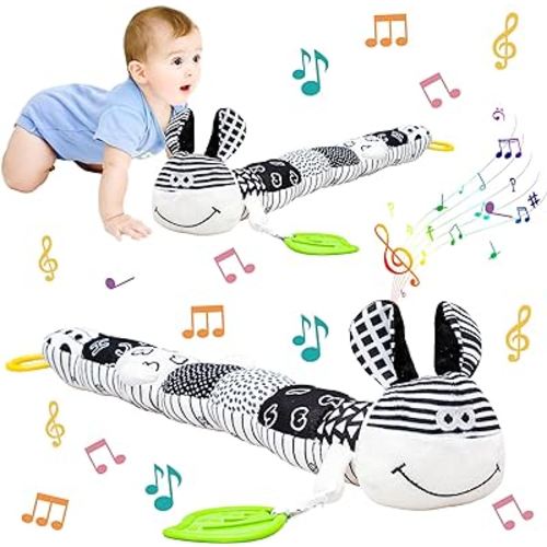 Infant Baby Musical Caterpillar Stuffed Animal Toy/Donkey Plush Toys,Multi-Sensory Textures,Crinkle,with Ruler and Ring Bel,Educational Development Newborn Tummy Time Toys for 0-12 Month Babies
