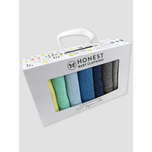 Honest Baby Clothing Ten Pack Organic Cotton Baby Terry Washcloths in rainbow blues, size: One Size