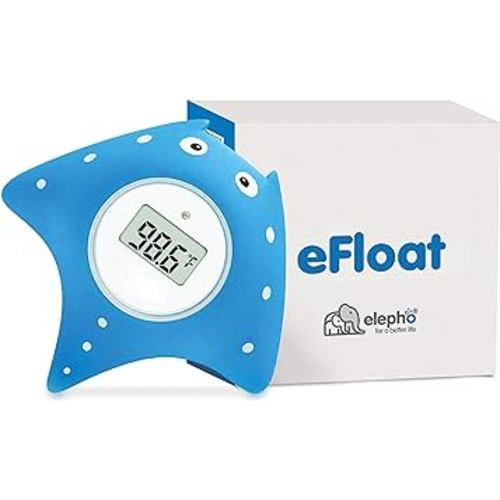 Elepho eFloat Digital Baby Thermometer for Bathtub | Accurately Monitors Water & Room Temperature + Acts as Kids Bath Toy | Waterproof Device Alerts When Too Hot or Cold (Blue)