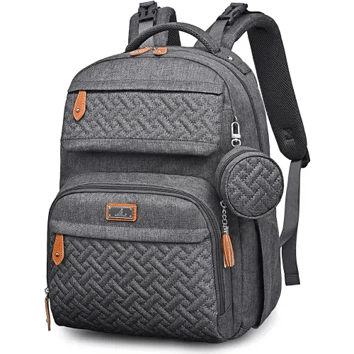 BabbleRoo Diaper Bag Backpack, Travel Backpack with Changing Pad, Pacifier Case & Stroller Straps, Multifunction, Waterproof, Unisex - Dark Gray